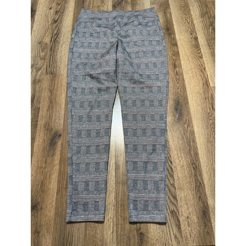 Mudd FLX Ponte Legging Women L Gray Plaid High Rise Tapered Stretch Used